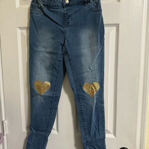 Cat & Jack Blue Skinny Jean Jeggings with Gold Heart Details Size 14 Plus